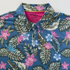 Birdie Bound Polo Shirt Mens Sz XL Blue Floral Hawaiian Performance Stretch Golf